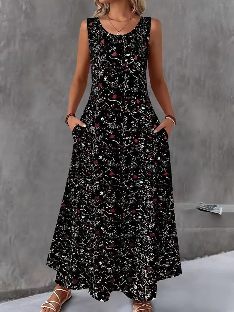Women's Floral Sleeveless Round Neck Maxi Dress