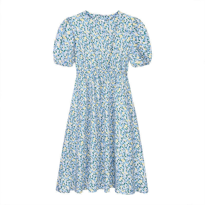 Elegant Floral Bubble Sleeve Midi Dress for Women