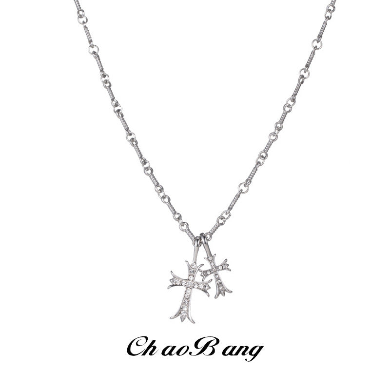 Double Cross Diamond Necklace for Men with Personalized Style