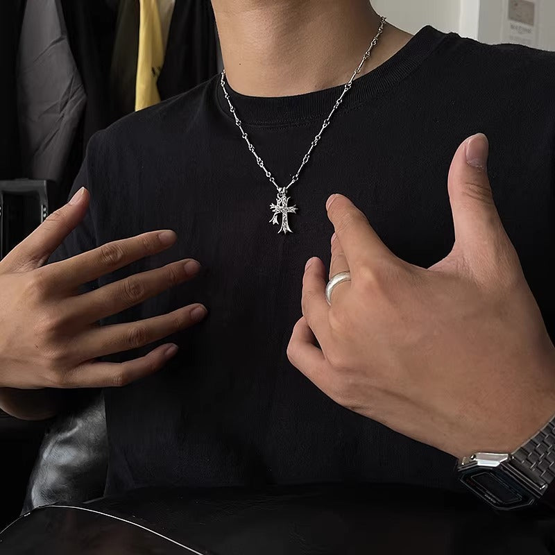 Double Cross Diamond Necklace for Men with Personalized Style