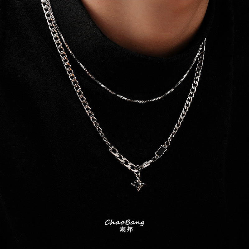Double-Layer Cuban Titanium Steel Necklace for Men, Luxury Style