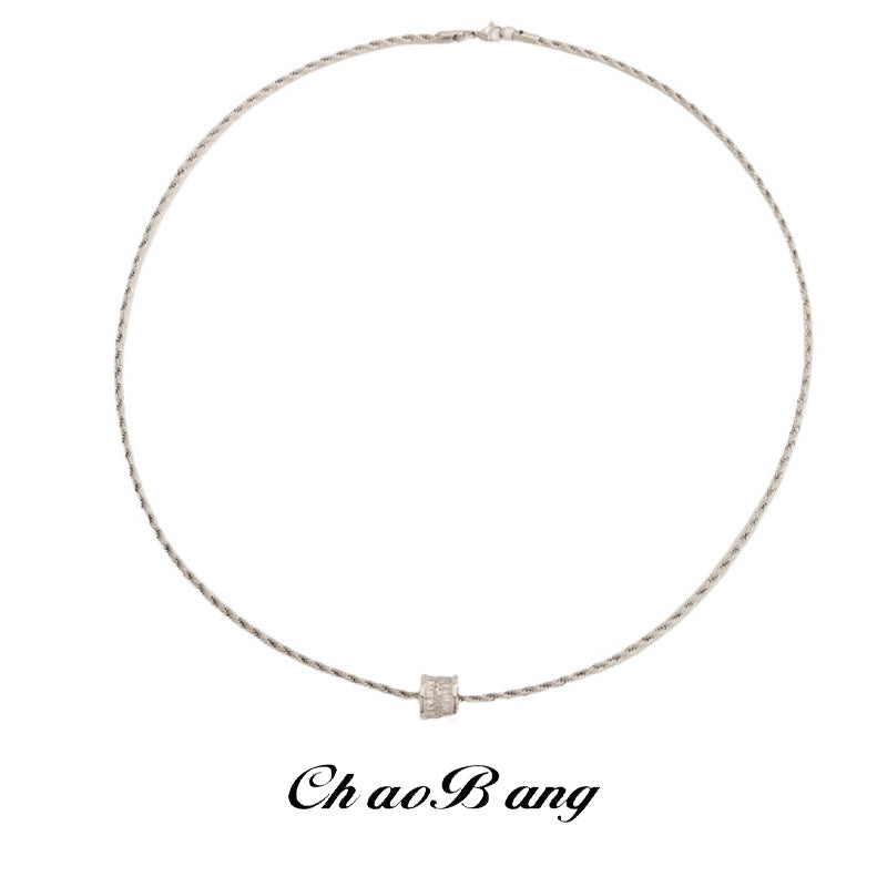 Diamond Cylindrical Titanium Steel Necklace with Modern Style