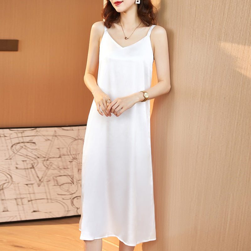 Elegant Satin Lace V-Neck Slip Dress for Women