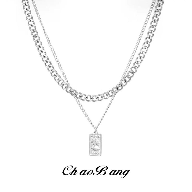 Venus Double Layer Titanium Steel Cuban Necklace for Men Style