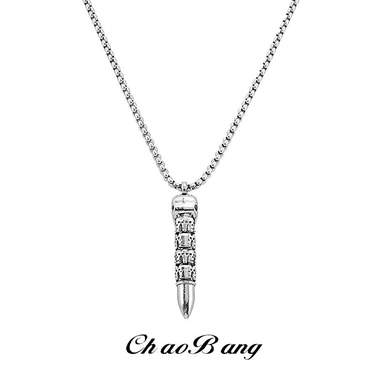 Skull Bullet Pendant Necklace with Modern Chain for Men