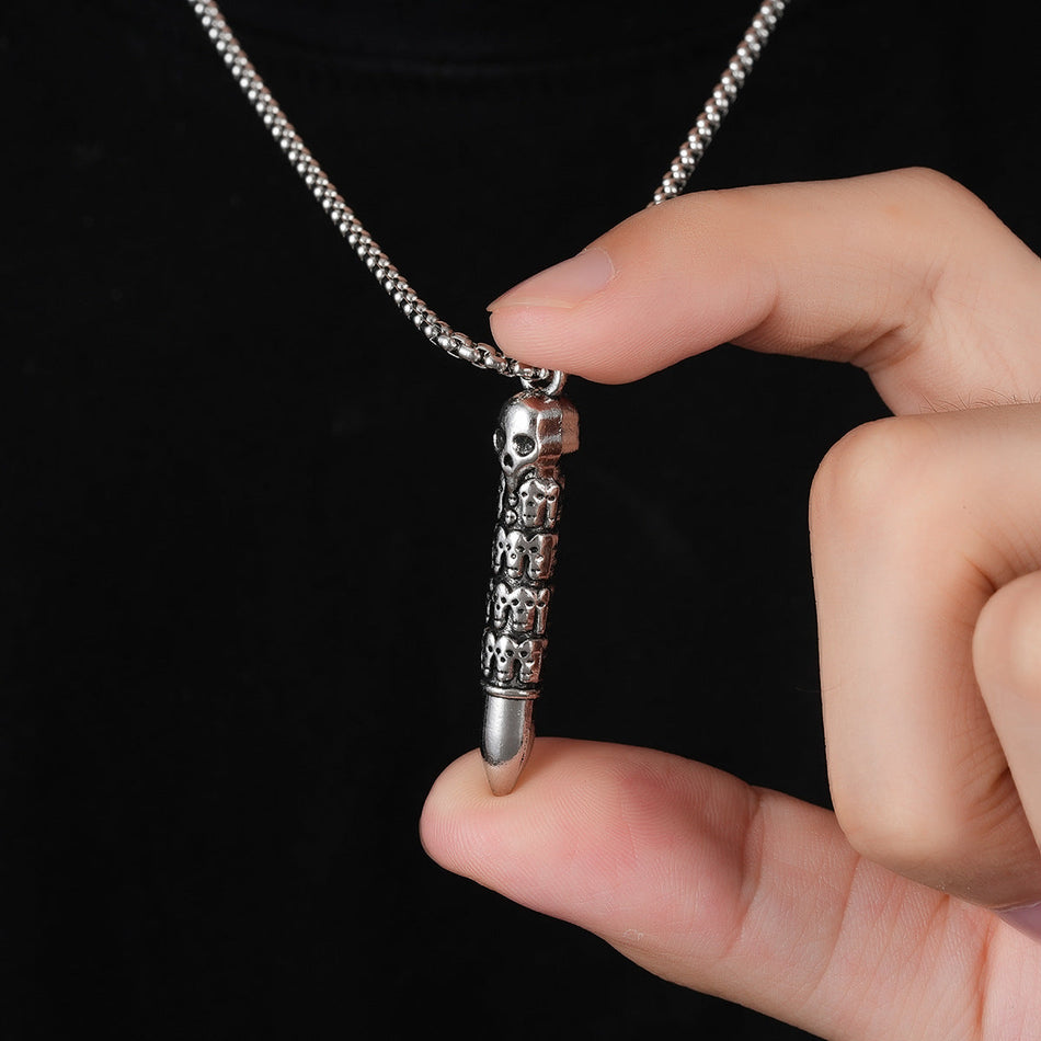 Skull Bullet Pendant Necklace with Modern Chain for Men