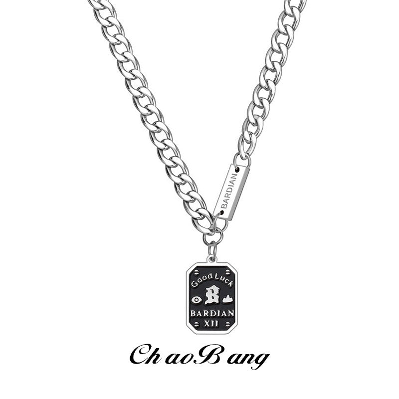 Titanium Steel Nameplate Necklace with Modern Hip-Hop Style