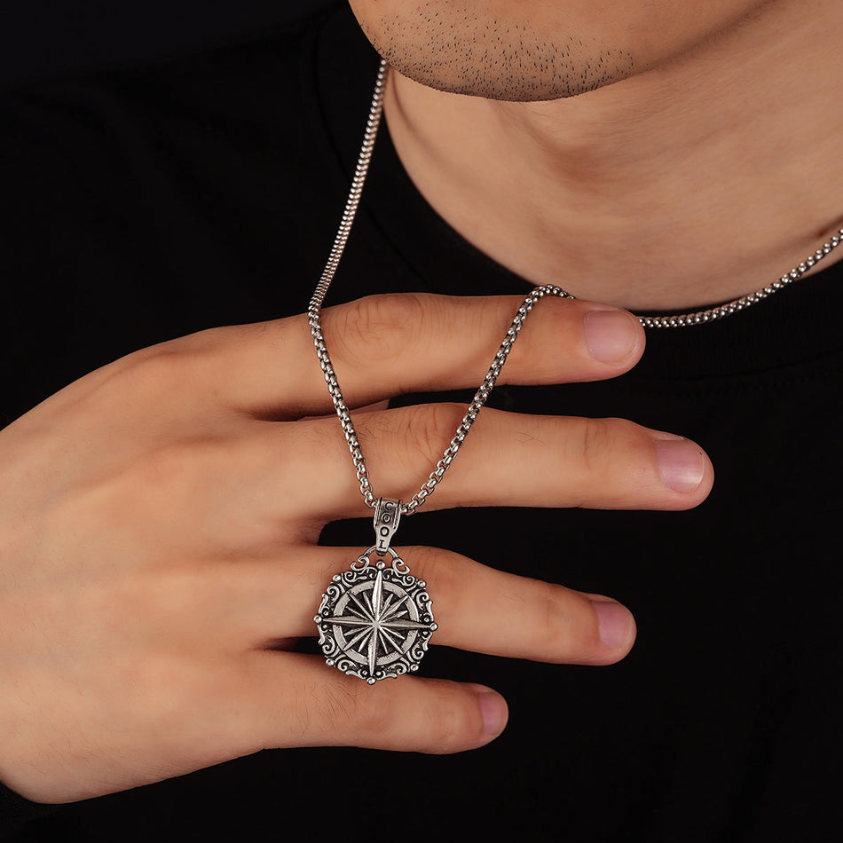 Compass Amulet Pendant Necklace for Men in European Style