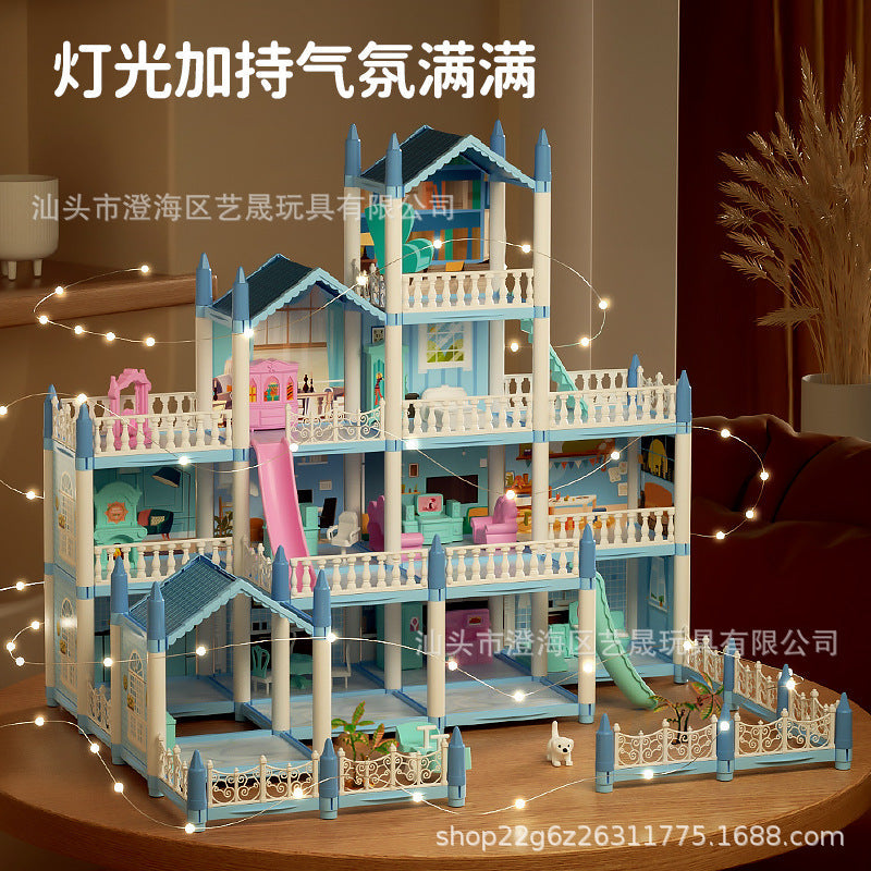 Kids Wooden Dollhouse Princess Castle Playset with Furniture