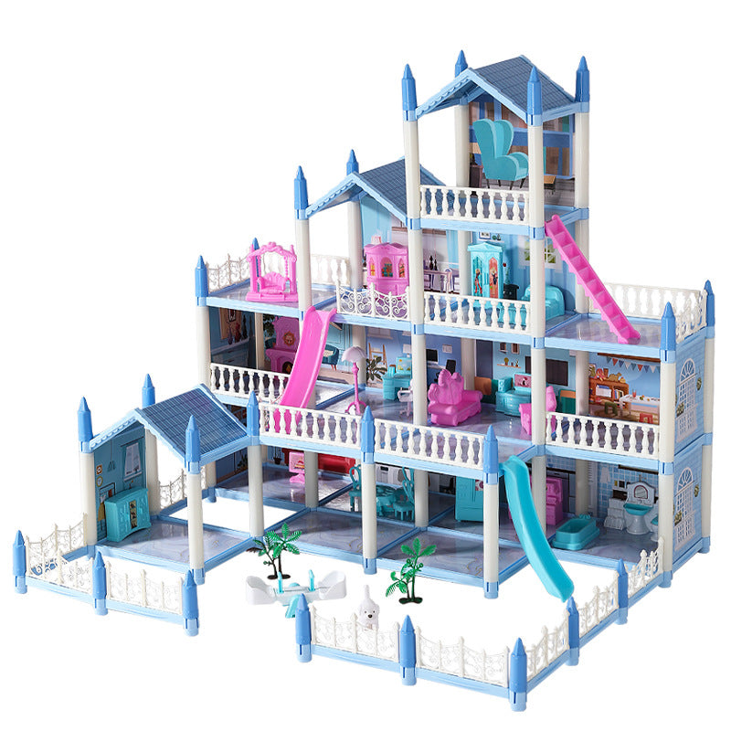 Kids Wooden Dollhouse Princess Castle Playset with Furniture