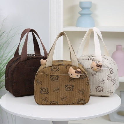 Corduroy Bucket Handbag for Women with Zipper Closure