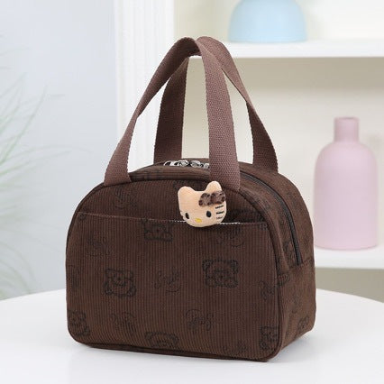 Corduroy Bucket Handbag for Women with Zipper Closure