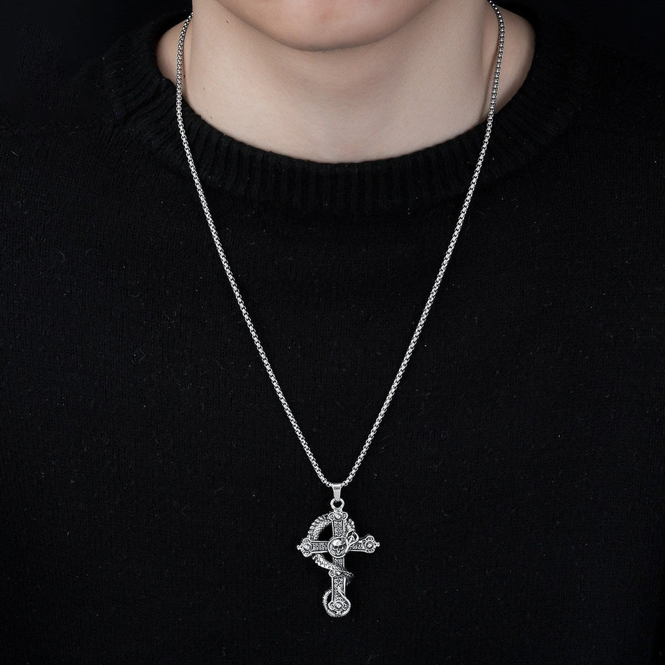Dragon Skull Cross Titanium Steel Necklace with Retro Style