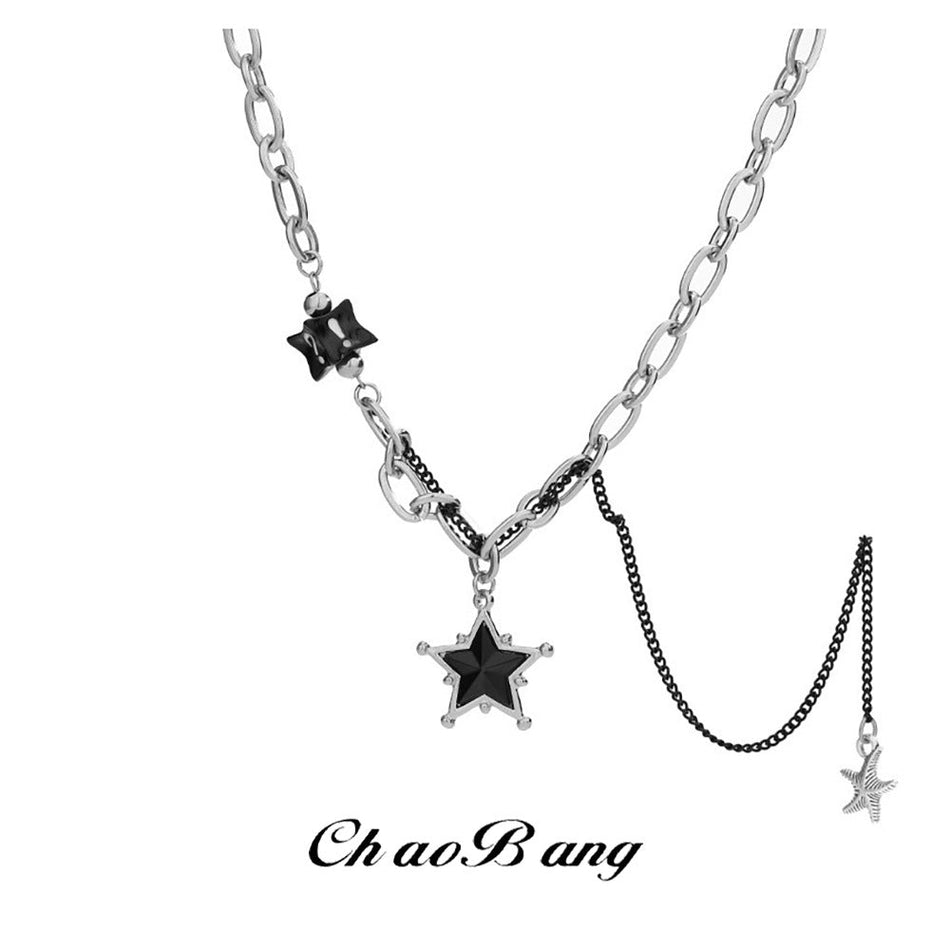 Black Star Chain Splicing Necklace with Modern Unisex Style