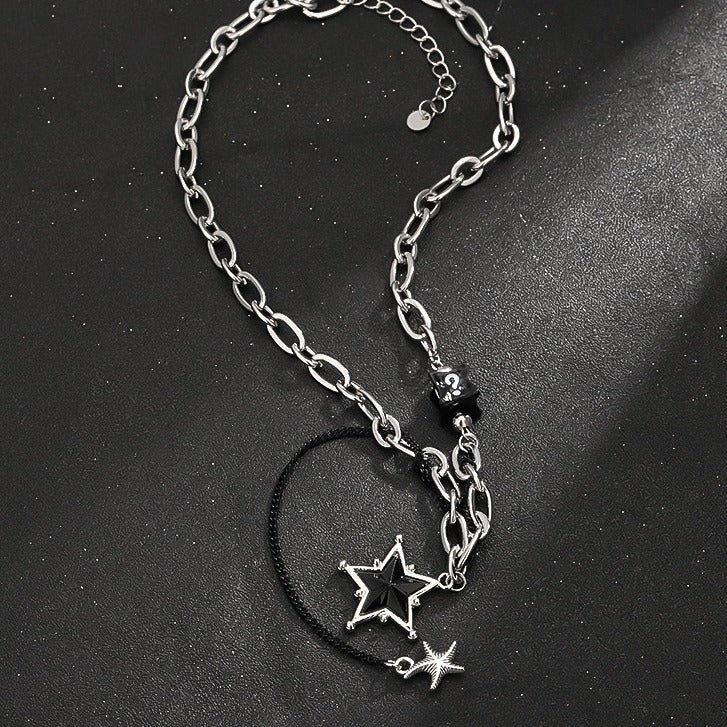 Black Star Chain Splicing Necklace with Modern Unisex Style