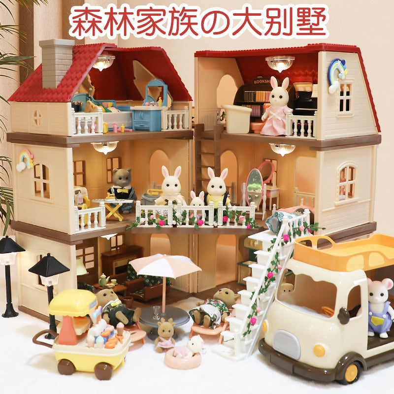 Forest Family Dollhouse Villa Pretend Play Set for Children