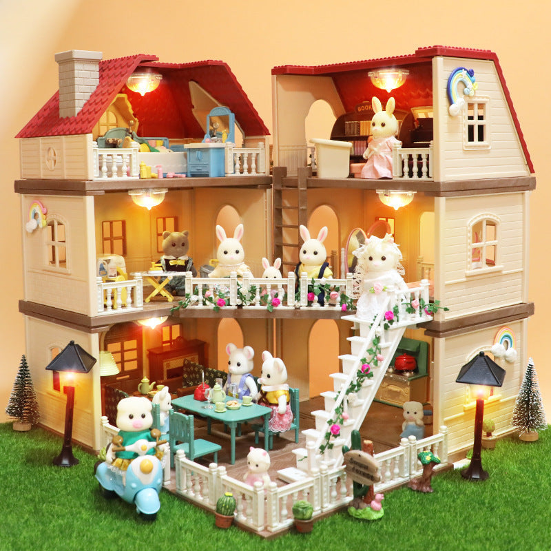 Forest Family Dollhouse Villa Pretend Play Set for Children