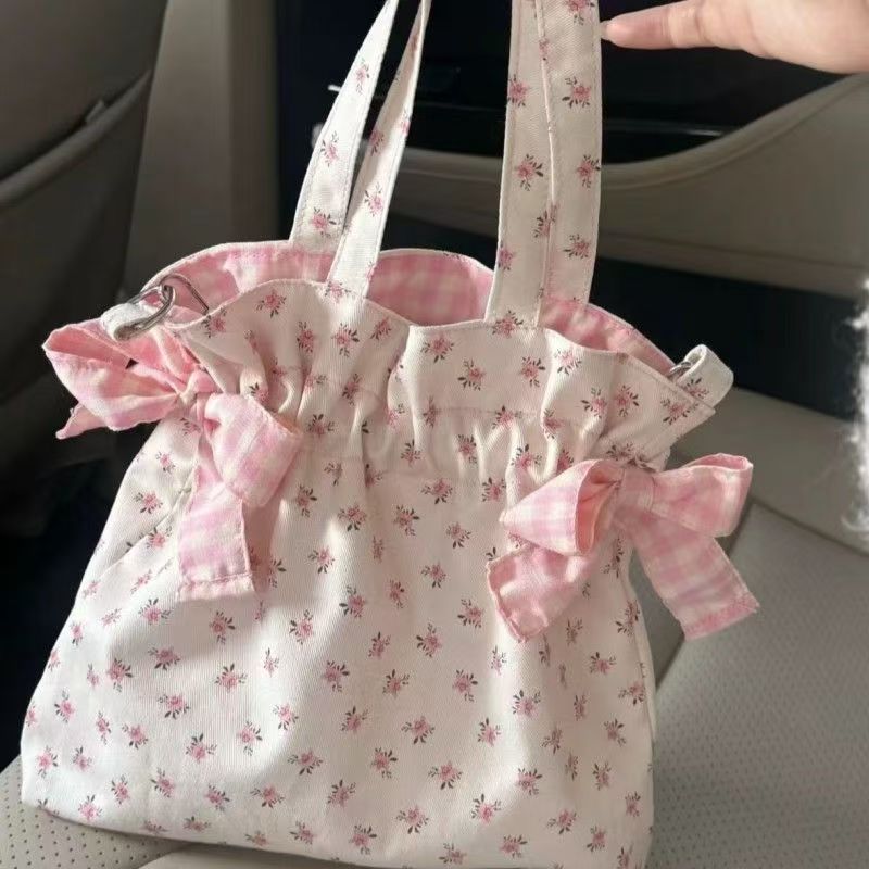 Floral Drawstring Crossbody Shoulder Bag for Women