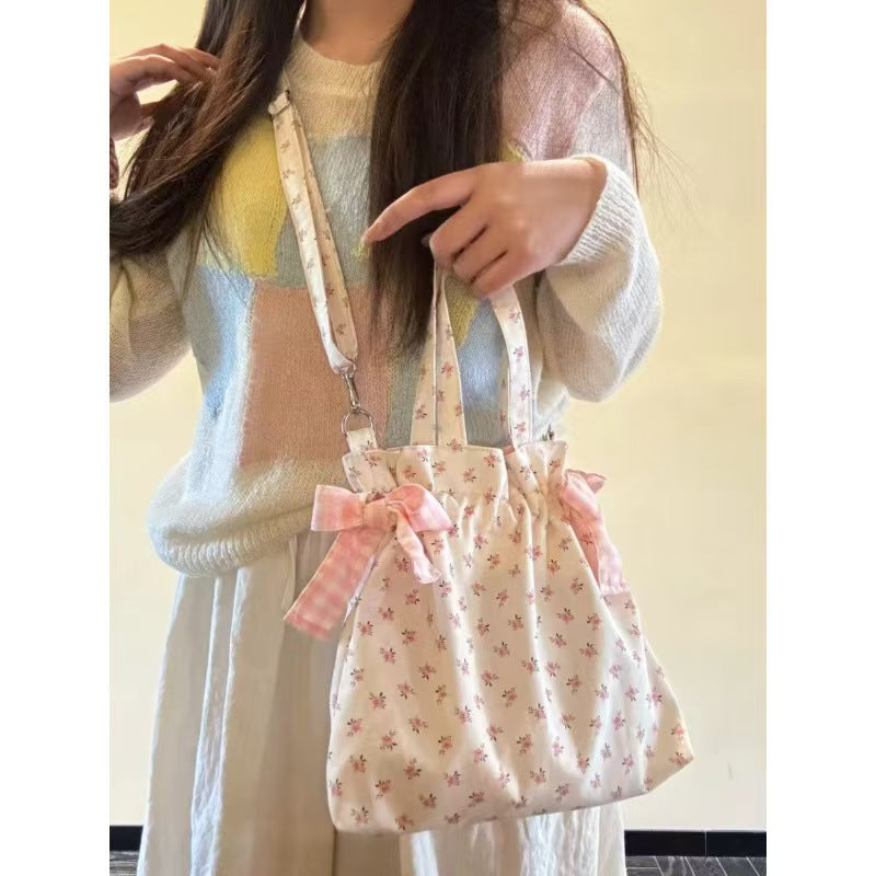 Floral Drawstring Crossbody Shoulder Bag for Women