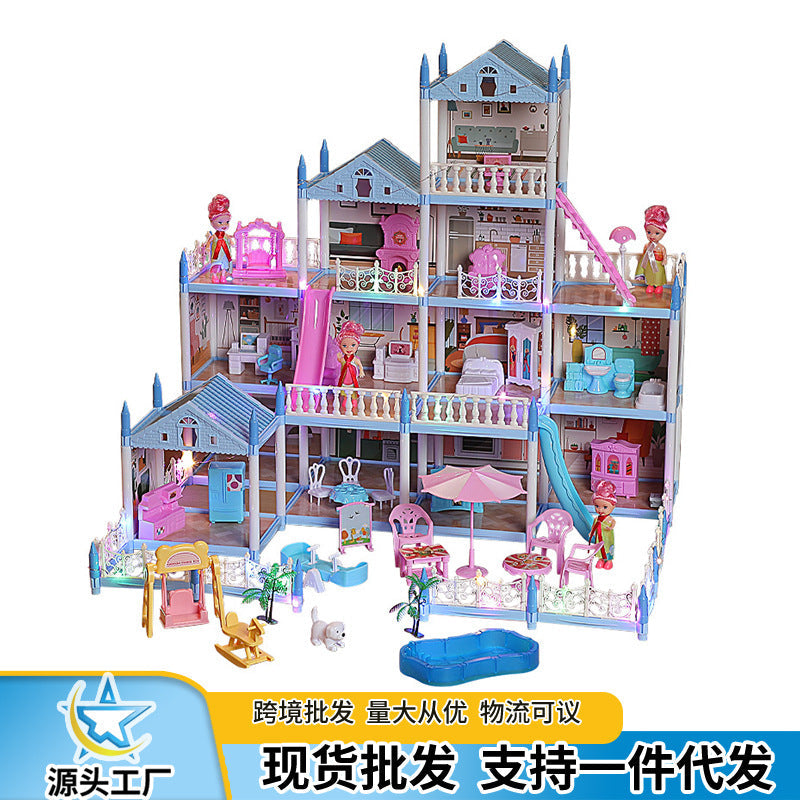 DIY Princess Castle Villa Dollhouse with Lights Play Set