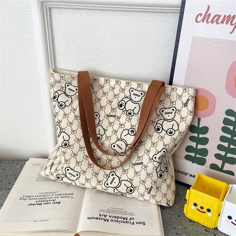 Large Floral Canvas Tote Bag for Women with Zipper Closure