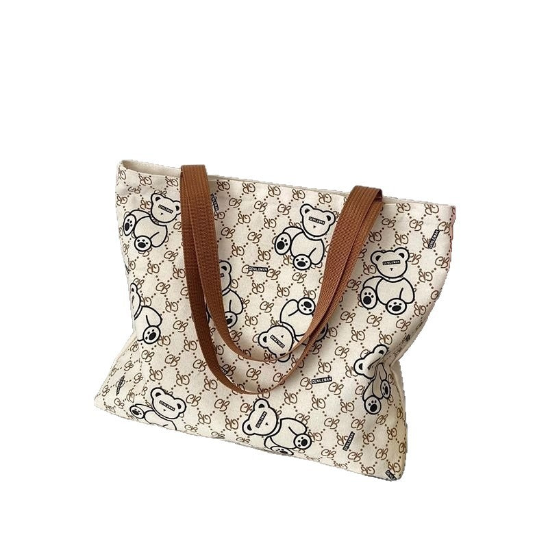 Large Floral Canvas Tote Bag for Women with Zipper Closure