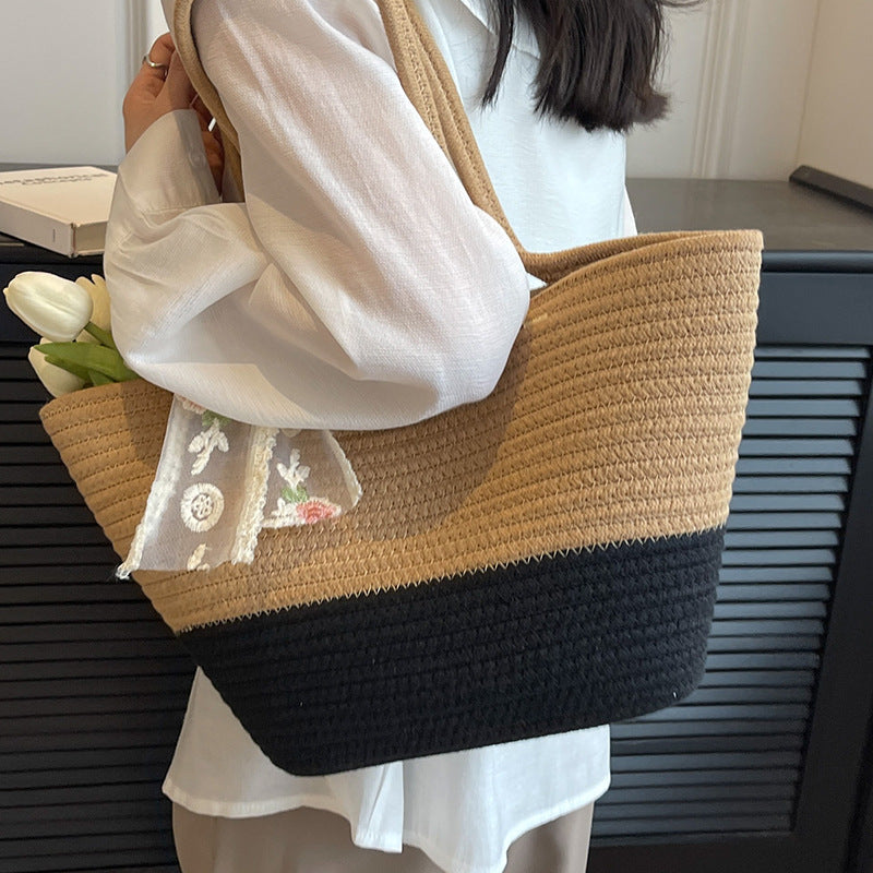 Woven PU Shoulder Tote Bag for Women with Large Capacity