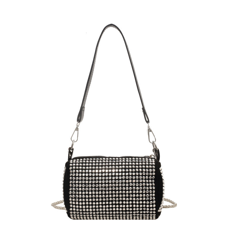 Rhinestone Cylinder Shoulder Crossbody Bag for Women
