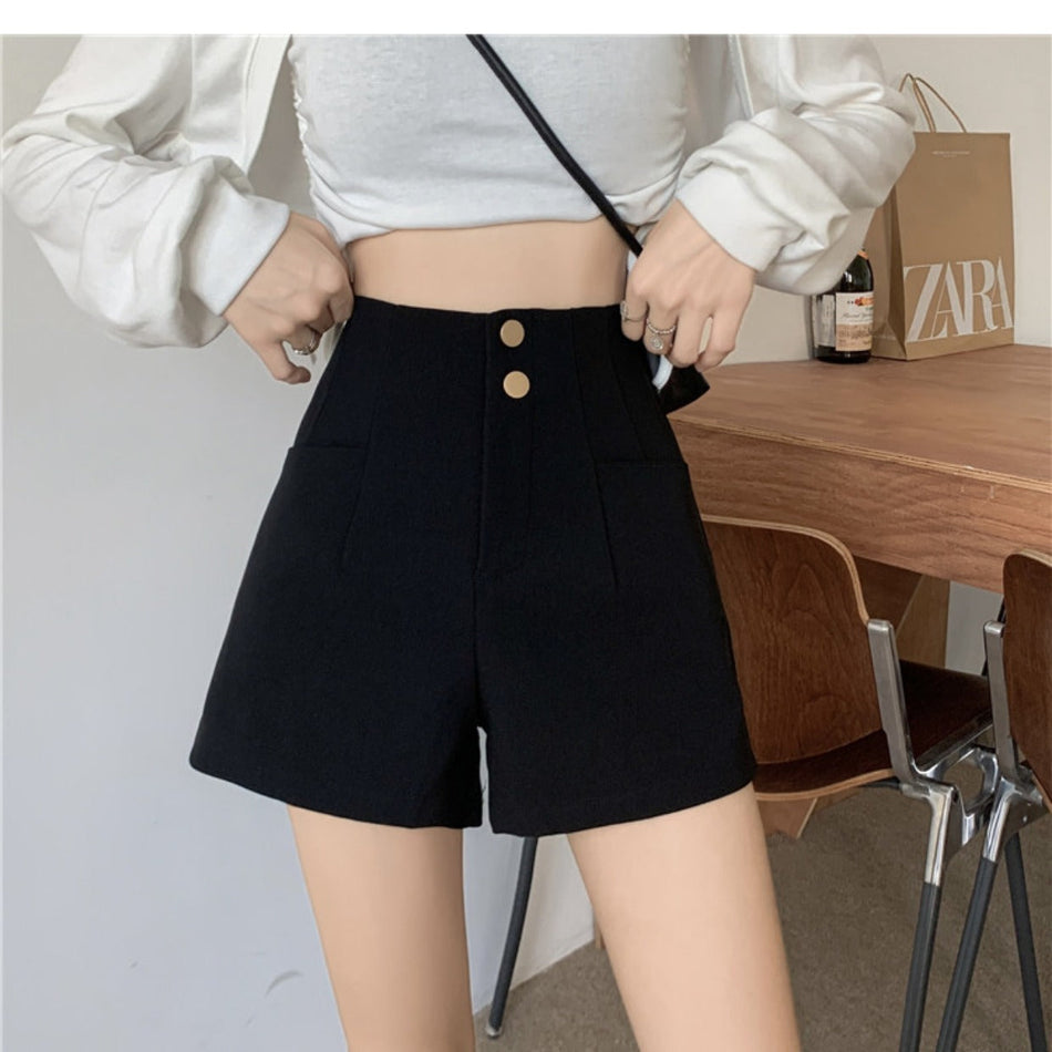 Women's High-Waist A-Line Tailored Shorts in Black