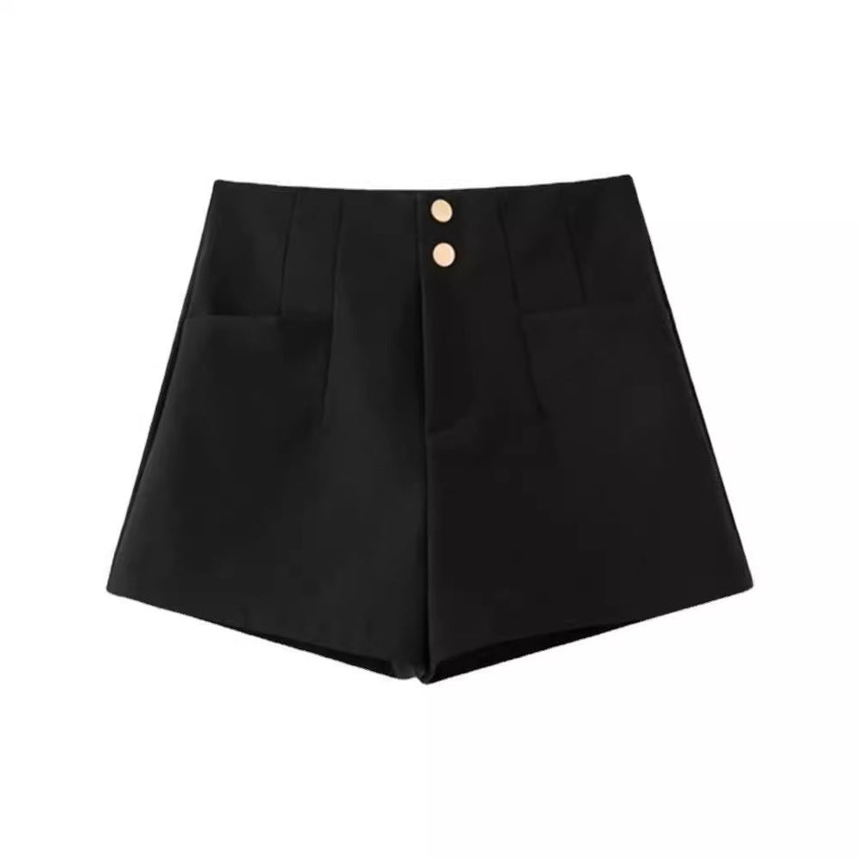 Women's High-Waist A-Line Tailored Shorts in Black
