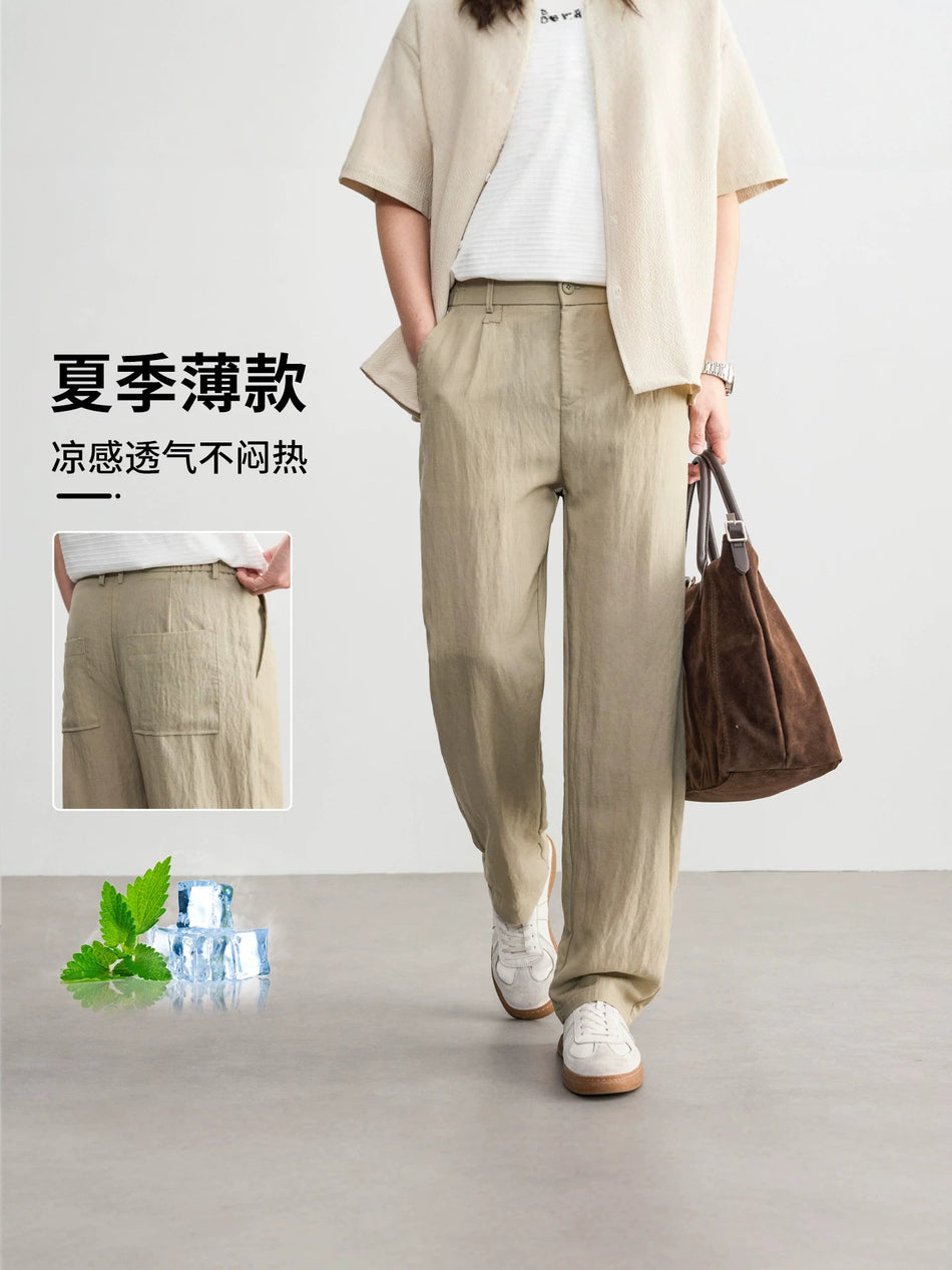 Men's Ice Silk Linen Casual Pants with Loose Wide Leg Fit
