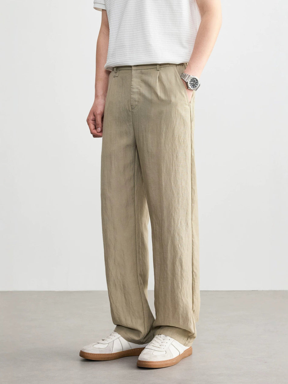 Men's Ice Silk Linen Casual Pants with Loose Wide Leg Fit