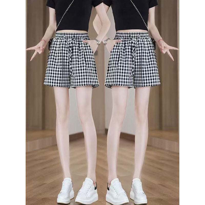 Women's High-Waist Plaid Wide-Leg Bermuda Shorts