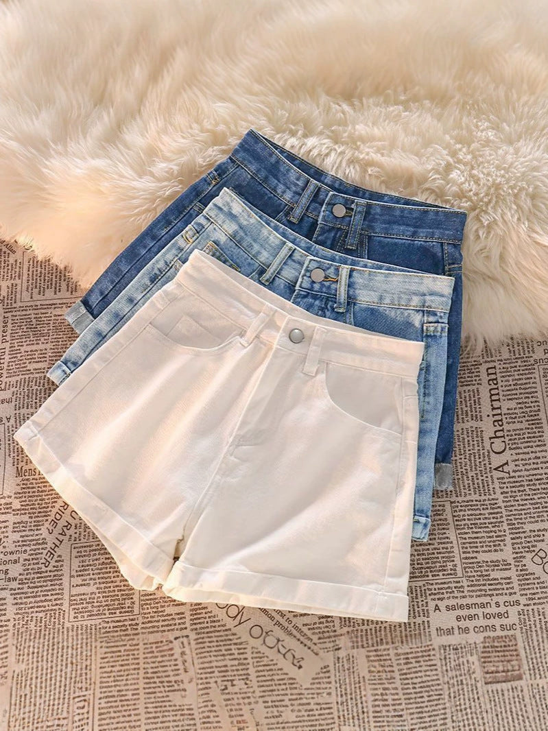 Women's High-Waist Rolled Hem Denim Shorts