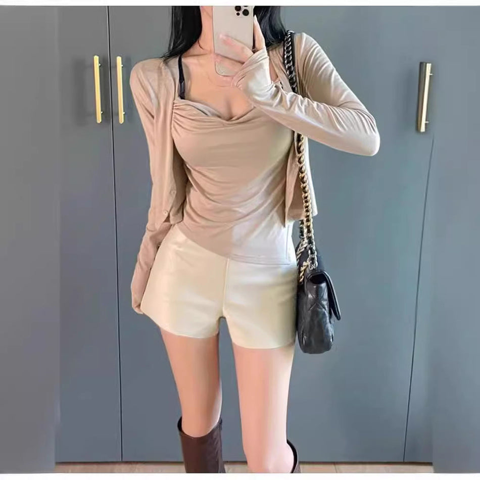 Women's High-Waist PU Leather Shorts with Slim Fit