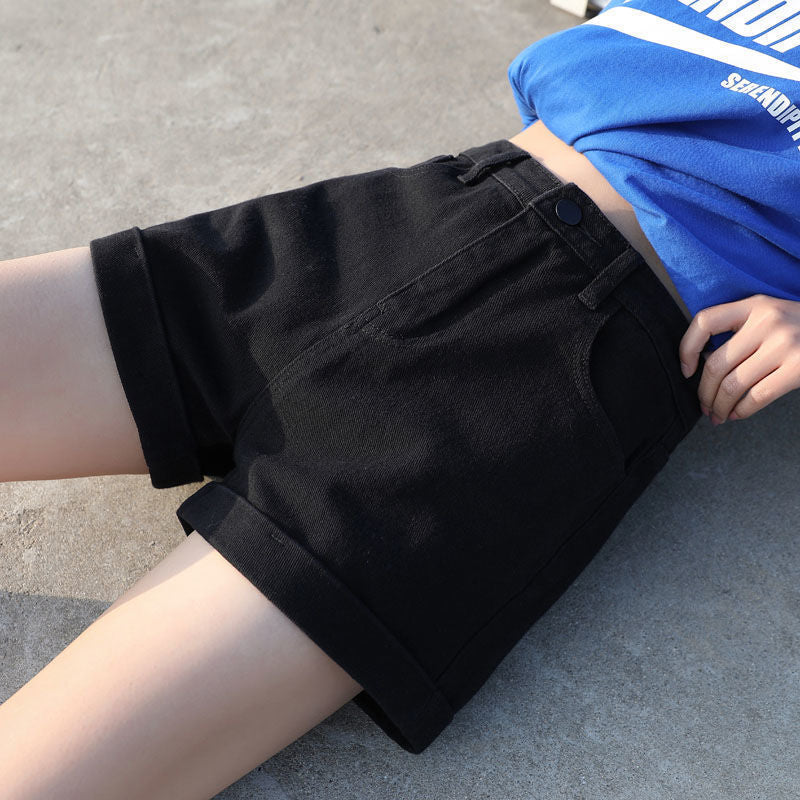 Women's High-Waist Wide-Leg Washed Denim Shorts