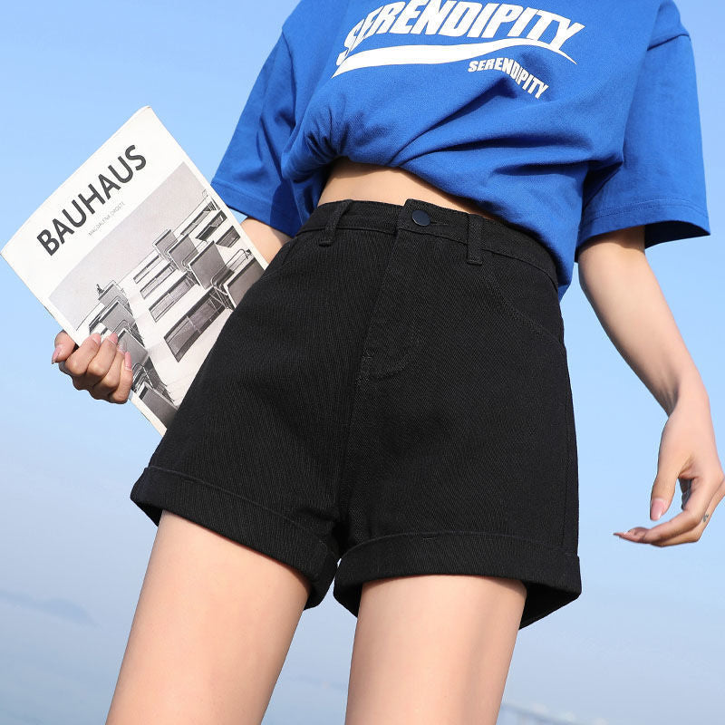 Women's High-Waist Wide-Leg Washed Denim Shorts