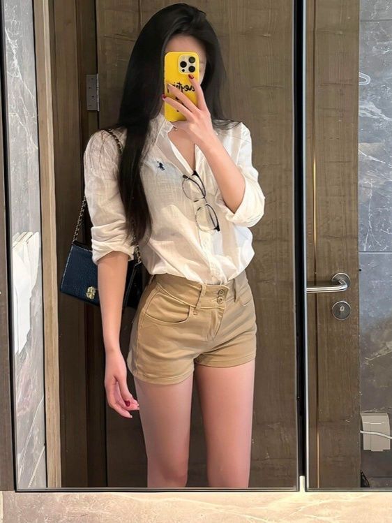 Women's High-Waist Khaki Denim Straight Shorts