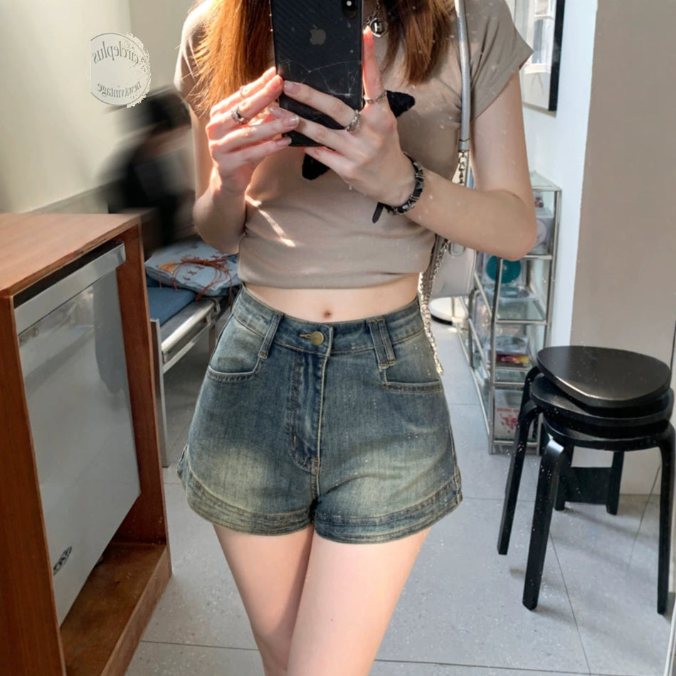 Women's High-Waist Vintage Denim A-Line Shorts