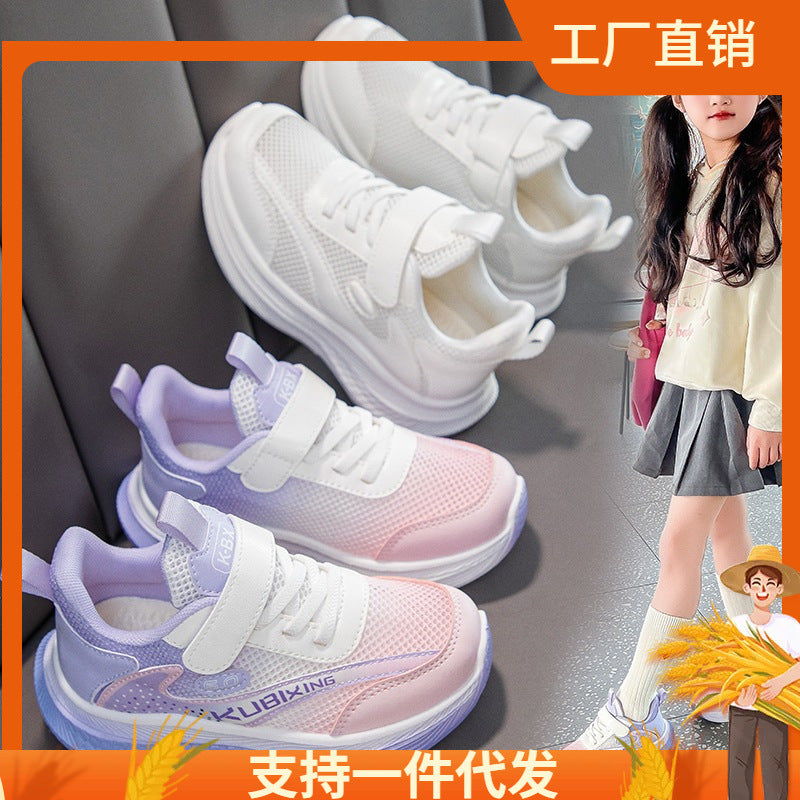 Girls White Breathable Sneakers with Soft Non-Slip Sole