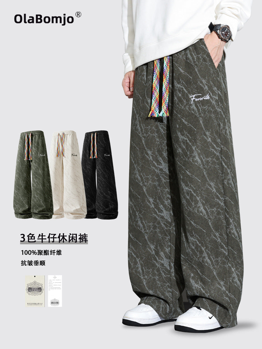 Men's Corduroy Wide Leg Casual Pants with American Style