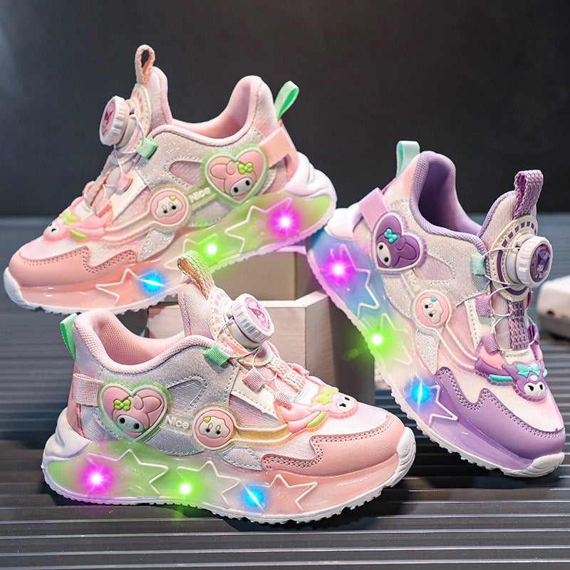 Girls Breathable LED Sports Sneakers with Non-Slip Sole