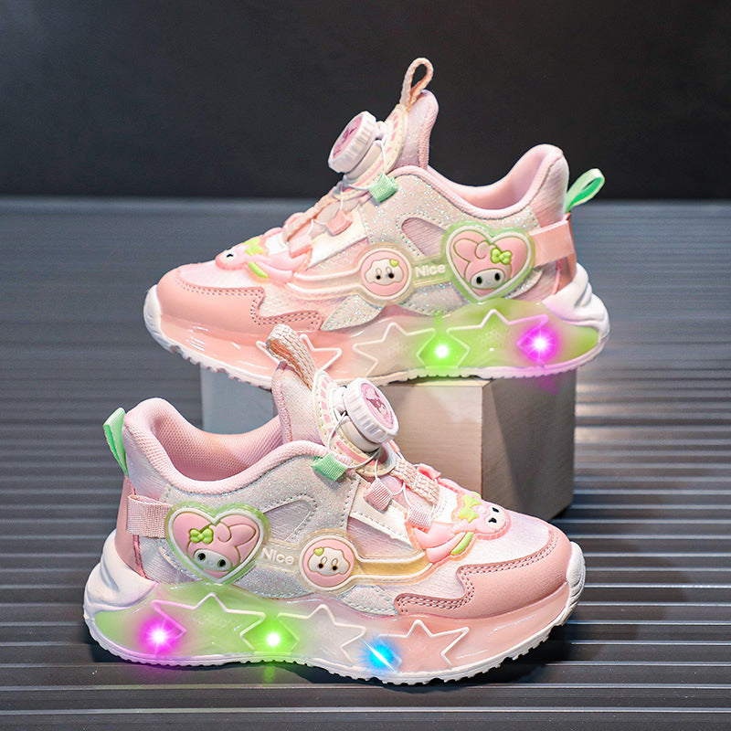 Girls Breathable LED Sports Sneakers with Non-Slip Sole