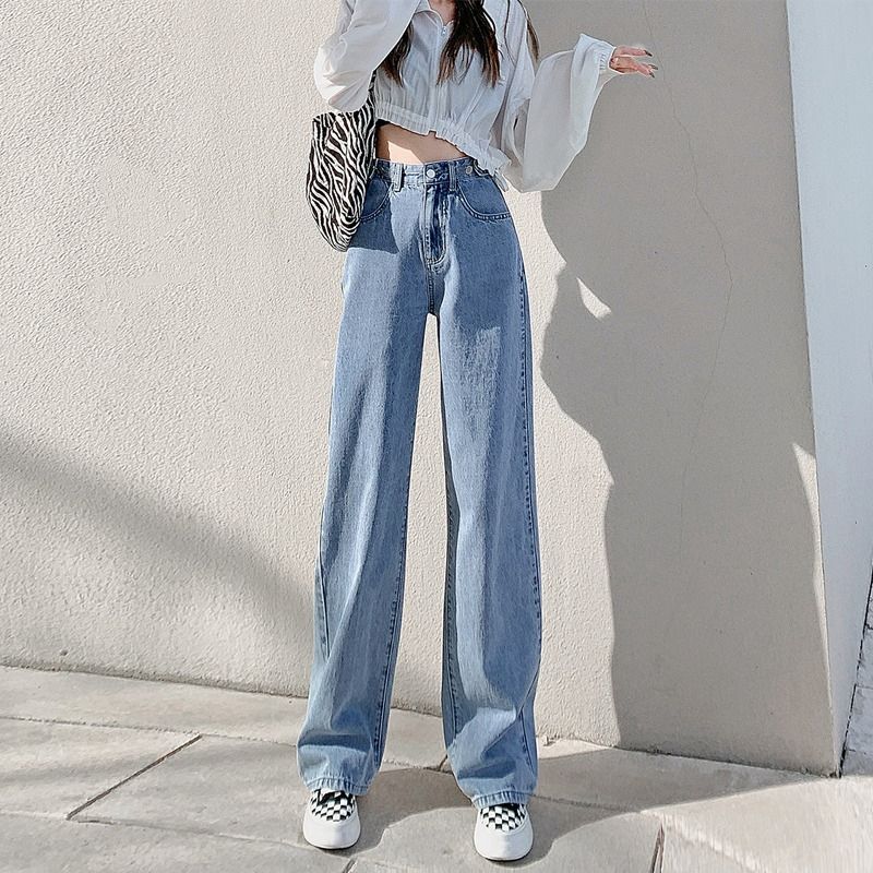 Women's High-Waist Multi-Button Wide-Leg Jeans