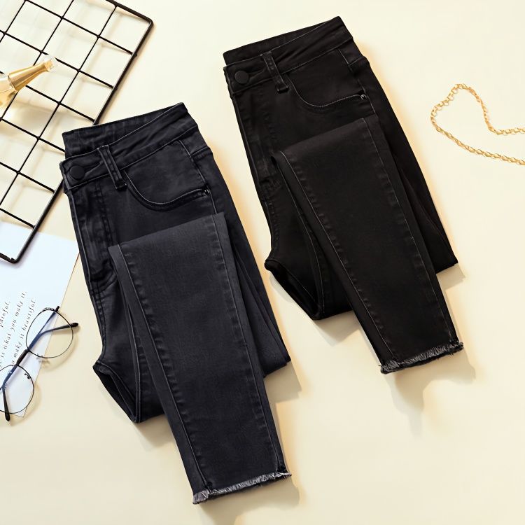 Women's Stretch Cropped Skinny Raw Hem Jeans
