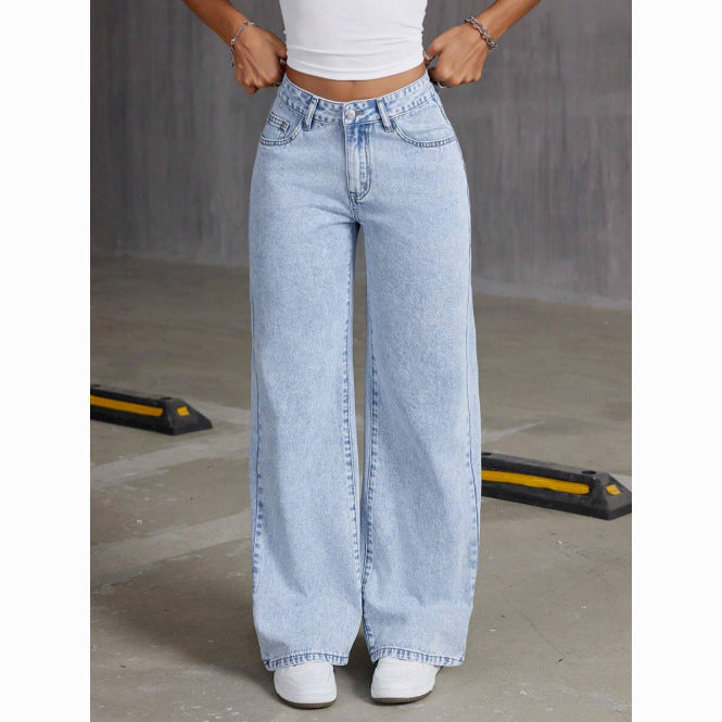 Women's Mid-Waist Straight-Leg Casual Denim Pants