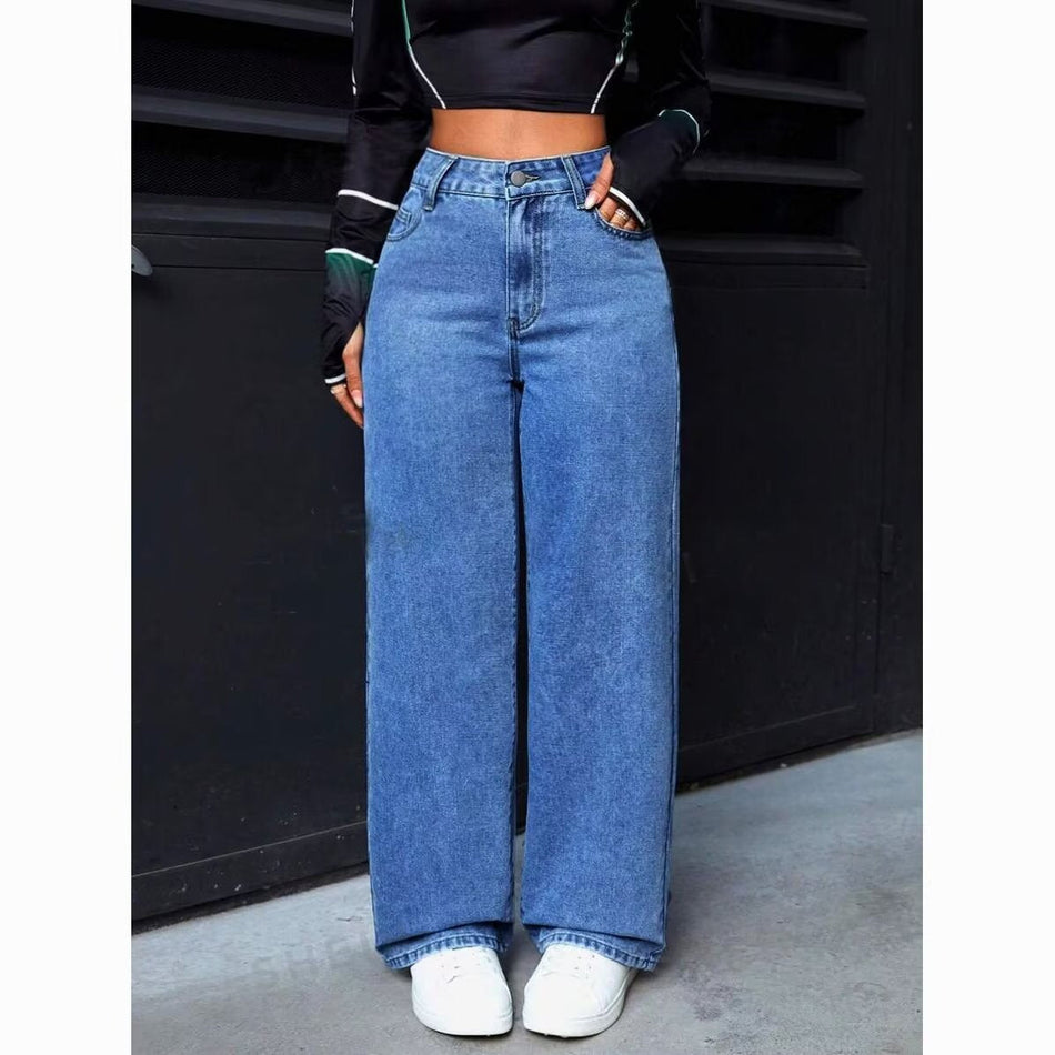 Women's Mid-Waist Straight-Leg Casual Denim Pants