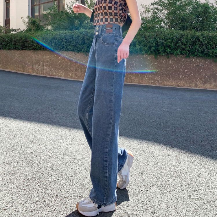 Women's High-Waist Vintage Straight-Leg Cotton Jeans