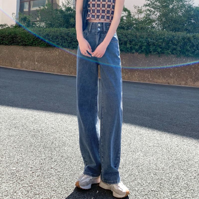 Women's High-Waist Vintage Straight-Leg Cotton Jeans