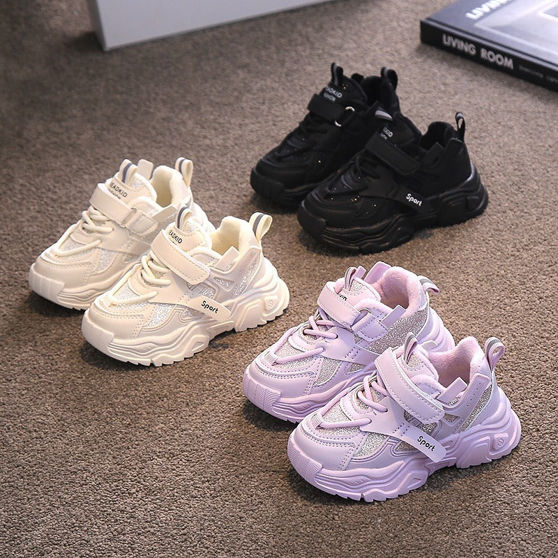 Kids Black Cotton Sports Sneakers for Autumn and Winter